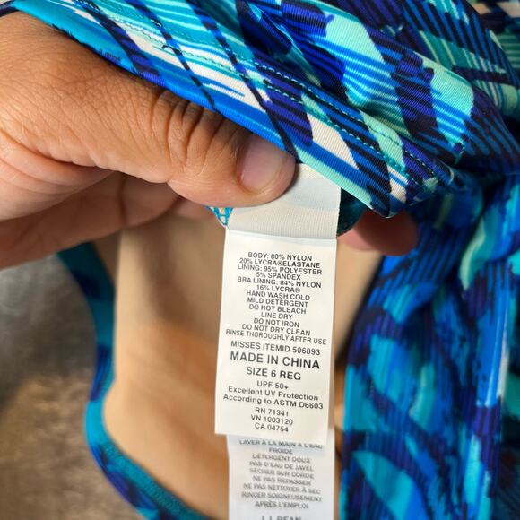 L.L. Bean Sz 6 Sun-blocking Scoop Neck Tankini Top Blue Women's New - Picture 8 of 9